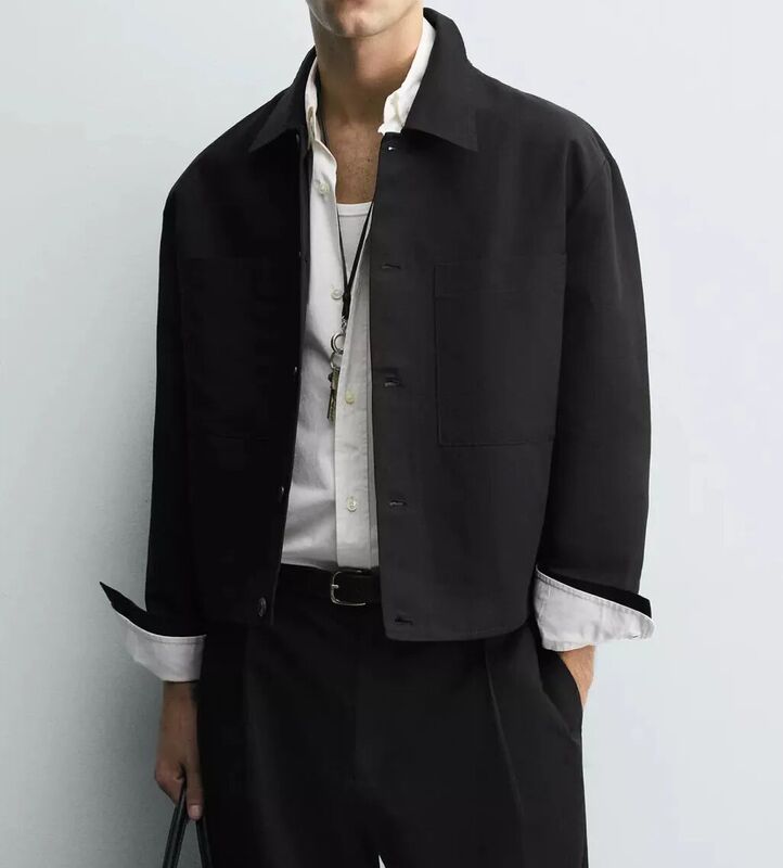 2025 Autumn New Men's Fashion Casual Versatile Long Sleeve Lapel Jacket Shirt Coat 6861337 800