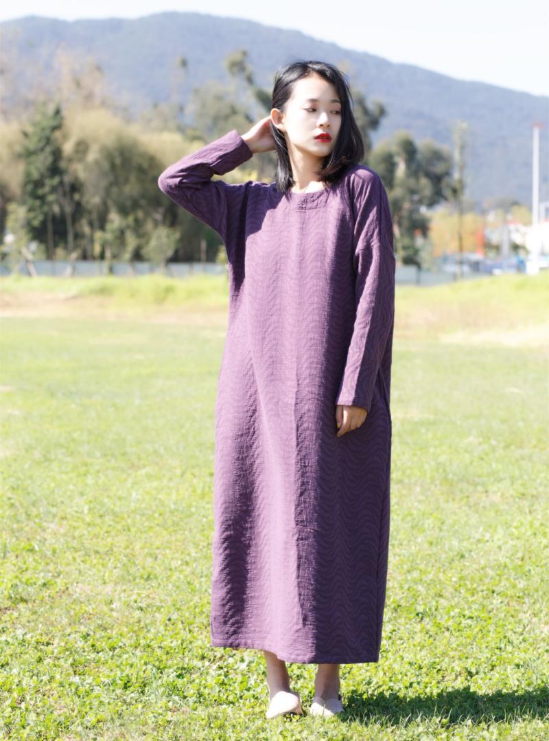 Nhân vật ~ văn học dân tộc phong cách Zen nước gợn sóng mỏng dày cotton dài tay áo dài váy áo choàng váy đen dài qua gối