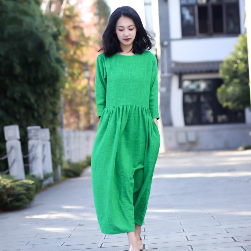 Vintage Island Lijiang văn học gốc cotton và vải lanh pha trộn tay áo giảm béo váy dài áo choàng đi du lịch - Sản phẩm HOT thời trang nữ trung niên