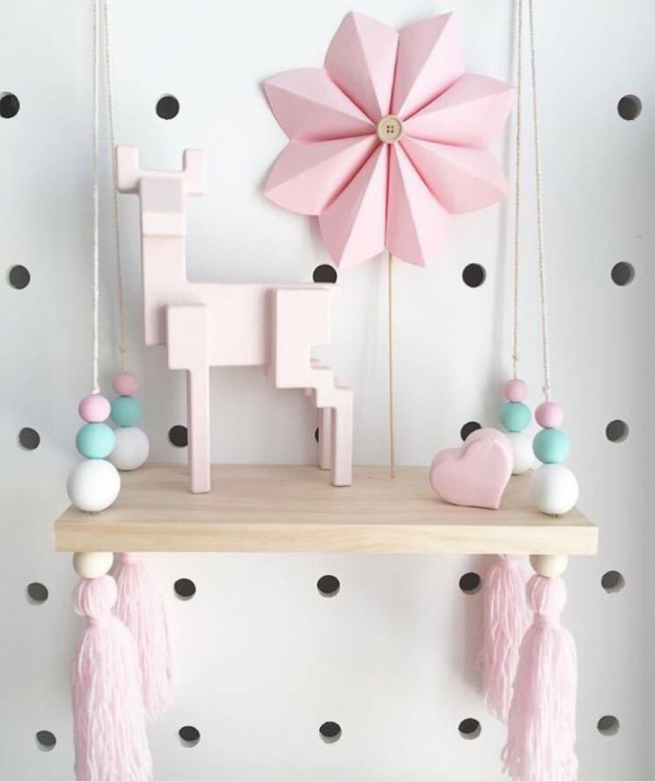 ins Nordic style solid wood macaroon wood bead tassel storage board children's room soft decoration wall decoration laminate shelf