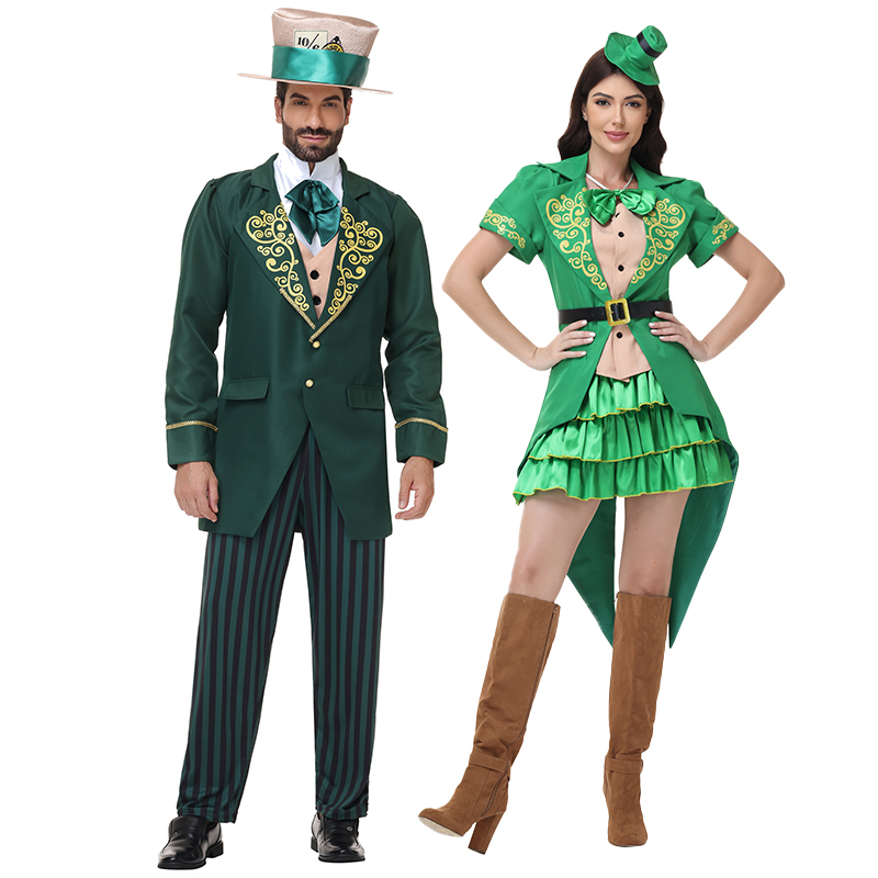 Halloween New Adult Irish Green Tailcoat Cosplay Costume Mad Hatter Court Hat Set Halloween New Adult Irish Green Tailcoat Cosplay Costume Mad Hatter Court Hat Set