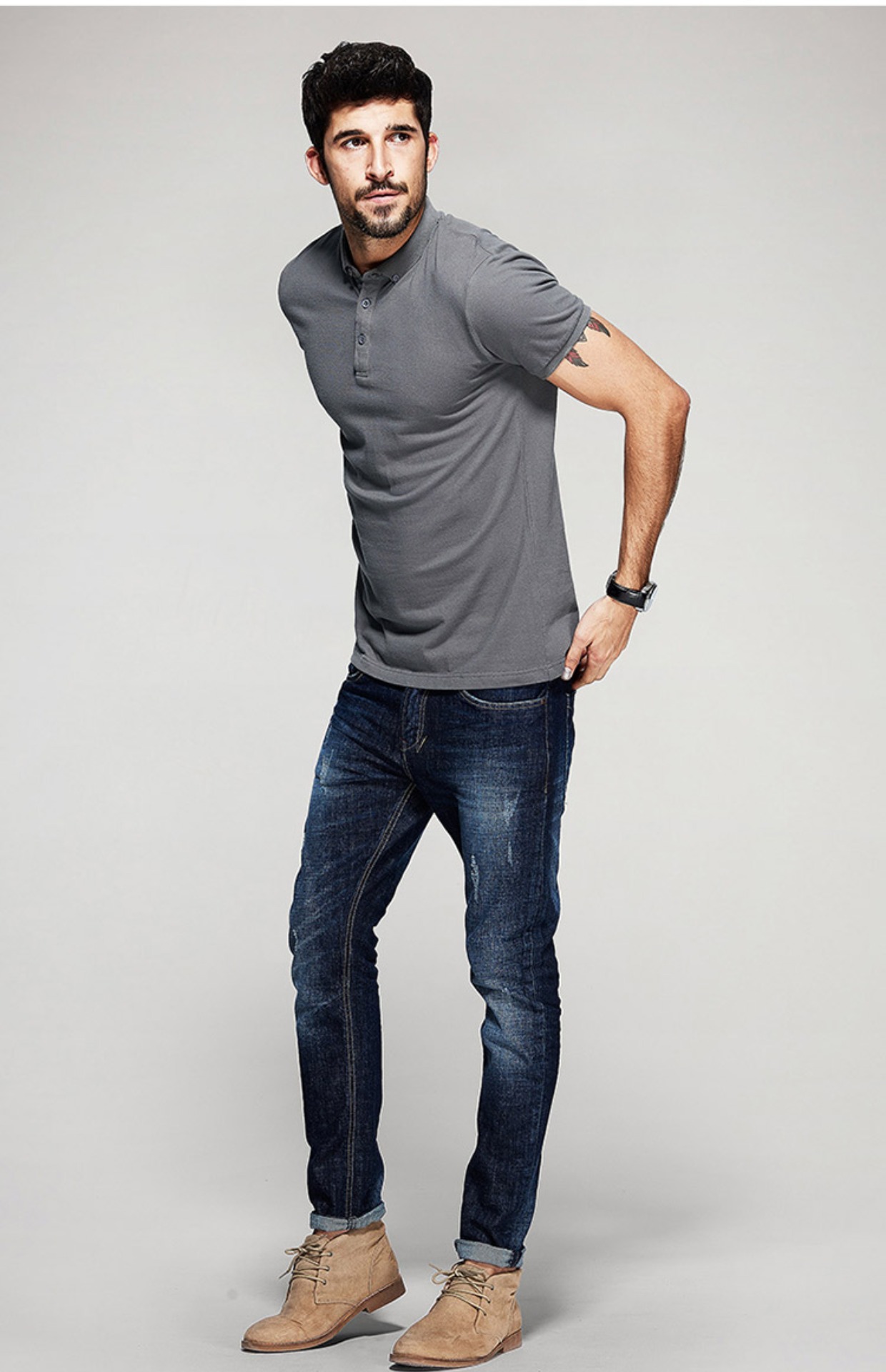 Áo thun nam tay ngắn tay áo ve áo POLO Cotton Slim Giới trẻ Xu hướng Áo liền thân màu rắn Paul áo polo có cổ