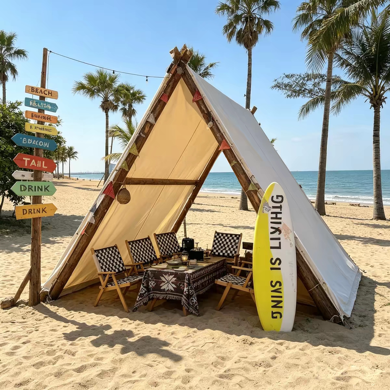 Outdoor Camping Canopy Tent Frame Triangular House Solid Wood Scenic Area Gathering Place Rainproof Sunshade Wilderness Team Building Beach Courtyard Villa