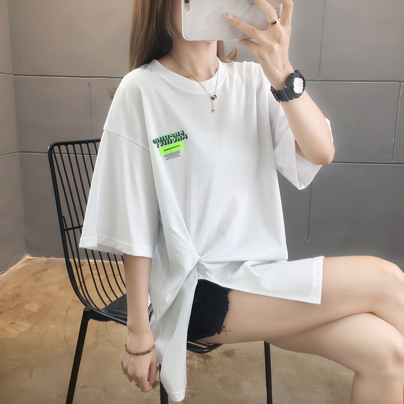 Real shot short sleeve T-shirt women's summer 2021 new loose Korean round neck kink top large women's clothing
