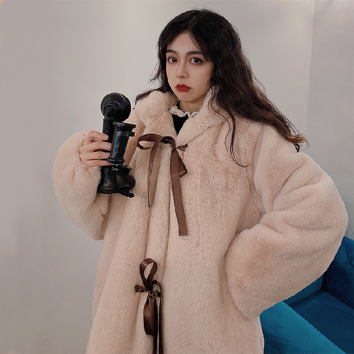 Soft girl Plush coat girl cute bear ear Japanese rabbit fur fur fur coat