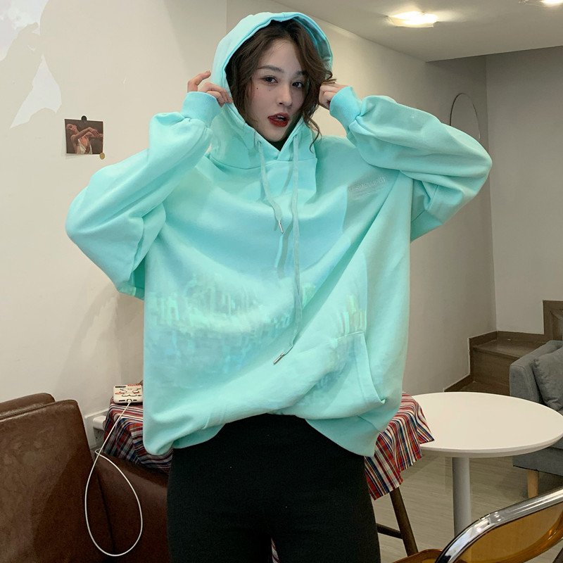 Real shot winter loose Plush thickened Hooded Sweater Korean oversize top BF languid