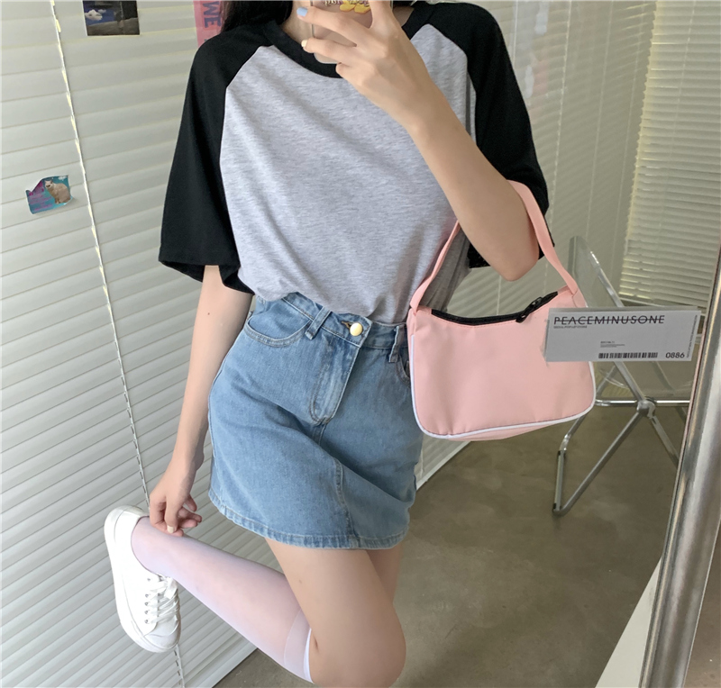 Real shot cotton Harajuku loose retro net Red Medium Long Short Sleeve T-Shirt Top