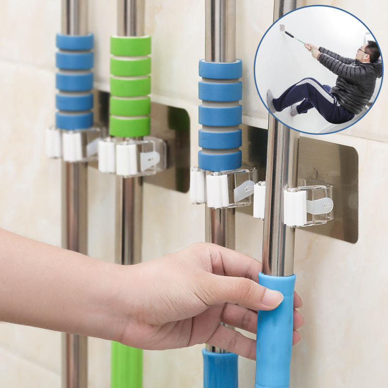 Hanging Mop Shelf Free of perforated Mop Clips Cassette powerful fixed buckle Dressing Room Wall Wall-mounted Hook