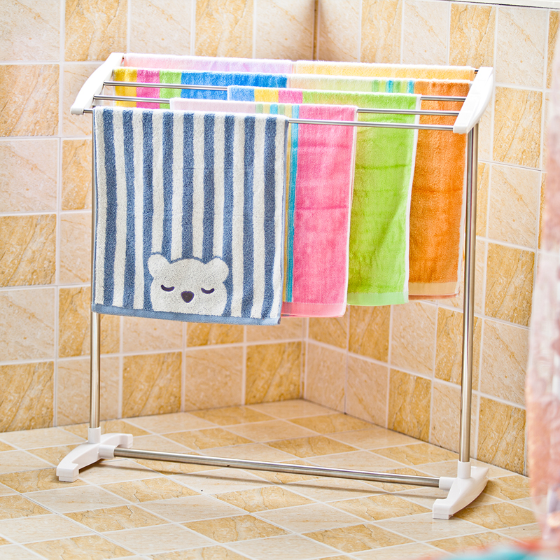 Balcony Stainless Steel Floor Type Fur Towel Rack Bathroom Home Indoor Simple Mobile Drying Rack Towel Rod Bath Towels