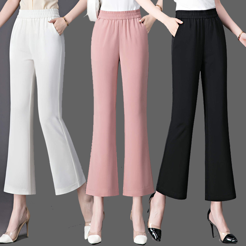 2026 Silk Women's Pants, Mulberry Silk Cropped Flared Pants, Women's Summer Thin High-Waisted Loose Drape Slimming Fishtail Pants