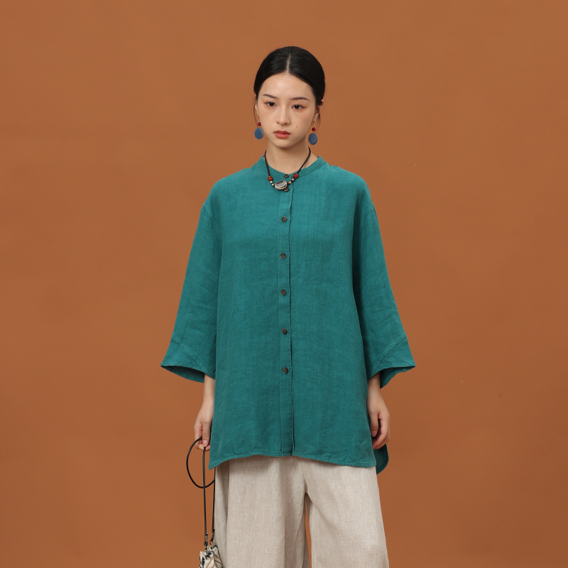 【By】 Designer Brand Original Retro Loose Versatile Top Oversized Linen Button-Up Blouse for Women