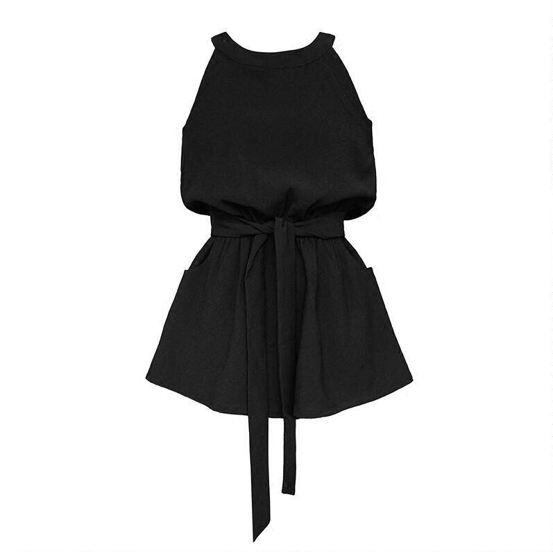 Spot Original Summer Black Sleeveless Waist Show Thin High Waist Wide Pants Jumpsuit Jumpsuit Shorts Women's Wear