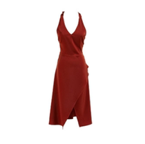 Spot Hong Kong style photo photo backless hanging skirt irregular texture satin small sexy caramel dress