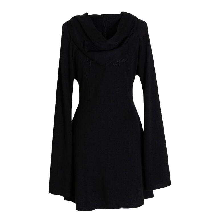 Spot autumn and winter black waist waist thin long sleeve thick cotton T skirt skirt slim dress short skirt dark women's clothing