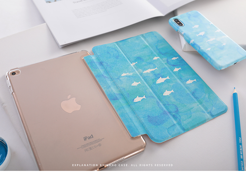 ipadair2保护套2018新款ipadpro10.5蓝色水彩