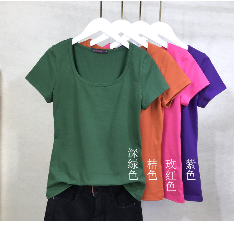 纯棉短袖T恤女圆领上衣夏装修身百搭纯白色瑜伽运动打底衫女体恤详情2