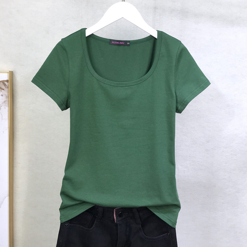 纯棉短袖T恤女圆领上衣夏装修身百搭纯白色瑜伽运动打底衫女体恤详情23