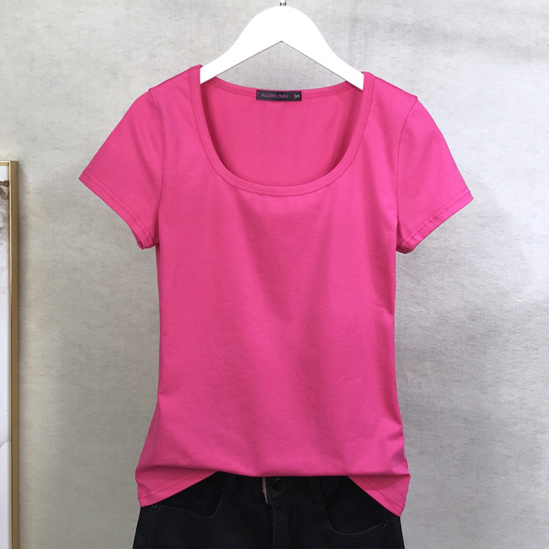 纯棉短袖T恤女圆领上衣夏装修身百搭纯白色瑜伽运动打底衫女体恤详情24