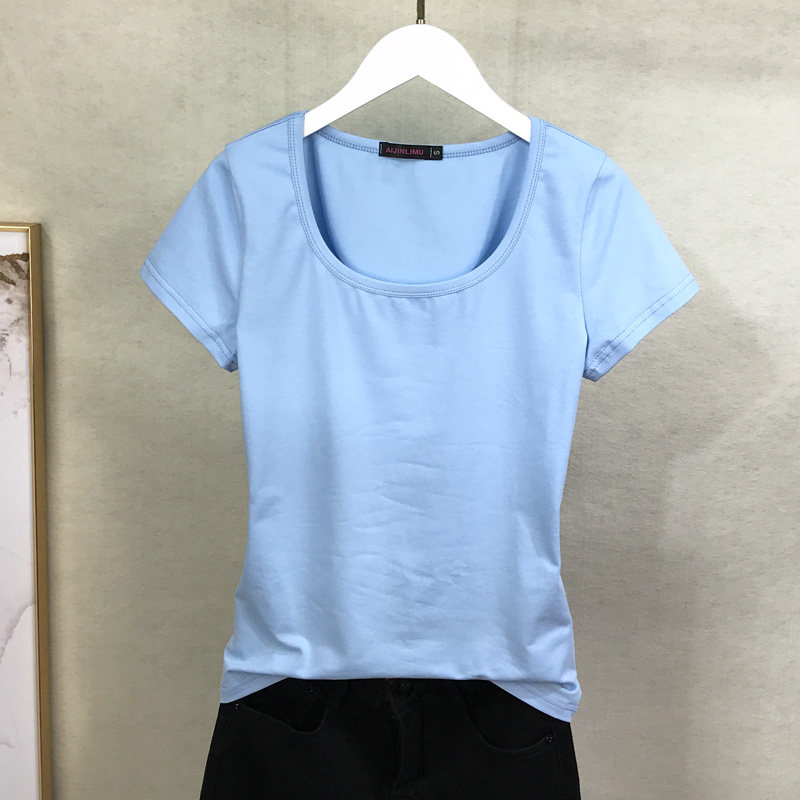 纯棉短袖T恤女圆领上衣夏装修身百搭纯白色瑜伽运动打底衫女体恤详情12