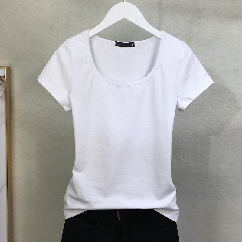 纯棉短袖T恤女圆领上衣夏装修身百搭纯白色瑜伽运动打底衫女体恤详情9