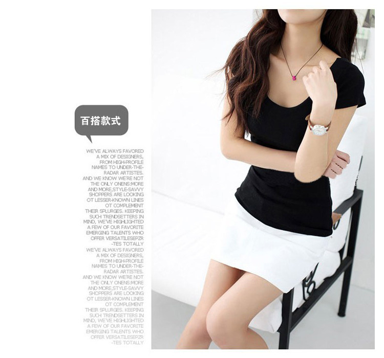 纯棉短袖t恤女U领短款夏装韩范修身百搭性感纯色打底衫半袖女体恤详情34