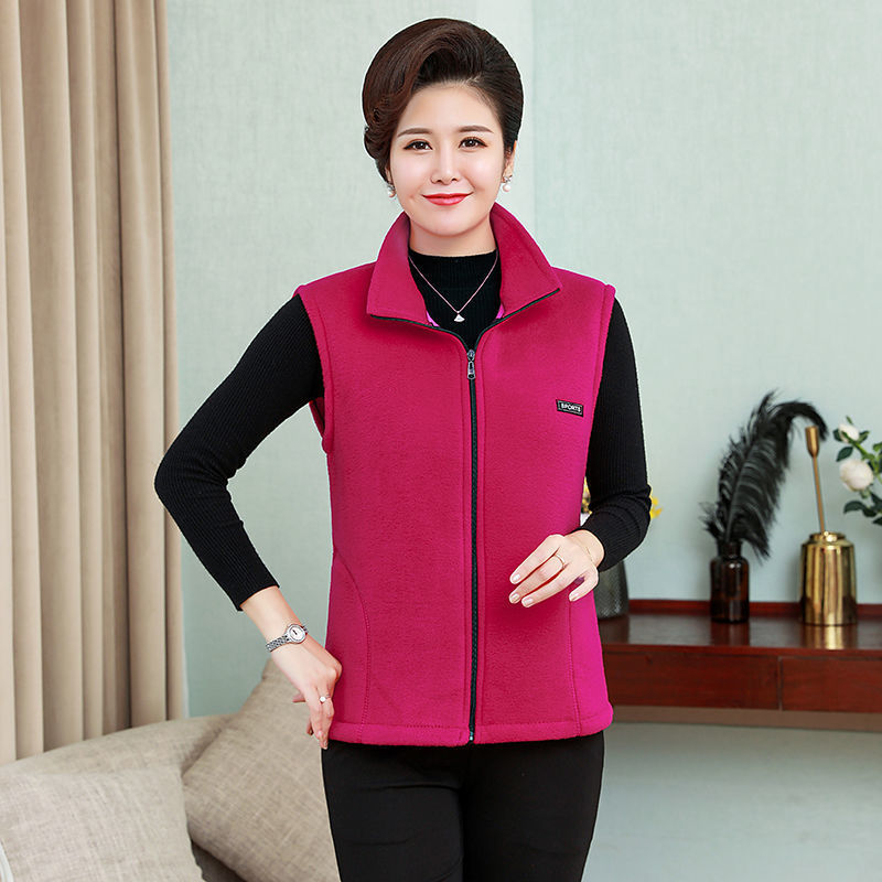 Middle-Aged and Elderly Women's Fleece Vest, Plus-Size Women's Mother's Clothing, Warm Vest, Women's Autumn Outerwear Vest