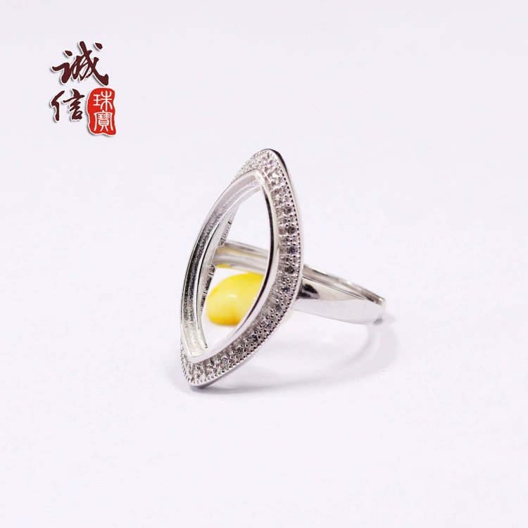 S925 bạc sterling nhẫn trống hỗ trợ thời trang của phụ nữ sang trọng khảm vi chạm mắt ngựa mặt nhẫn hổ phách sáp ong DIY hỗ trợ 11 * 20 - Nhẫn