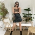 Yuki nhung da báo sling quần lọt khe mỏng gợi cảm cắt ngắn phần bên ngoài mặc một đầu ống