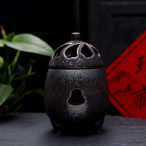 Home Indoor Tower Scented Sandalwood Stove Day Style Coarse Pottery Iron Rust Glazed Retro Smoked Incense Stove Ceramic Zen Dish Incense Stove