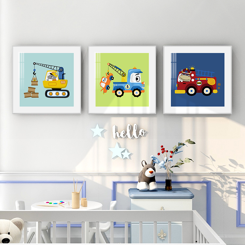 Bai Te Hao Children's Room Background Wall Decorative Painting Cartoon Car Picture Hanging Painting Boy's Room Bedroom Bedside Mural