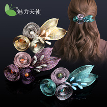 Embroidery top clip headgear large horizontal clip mother elegant temperament hairclip back of the head Korean flower hair spring clip