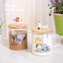 Snoopy Snoopy with lid water cup glass Household ins wind drinking bubble tea cup with handle Cartoon water cup