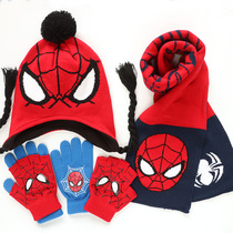 Boys and children children Spider-Man hat scarf gloves three-piece set Superman bib autumn and winter warm gifts