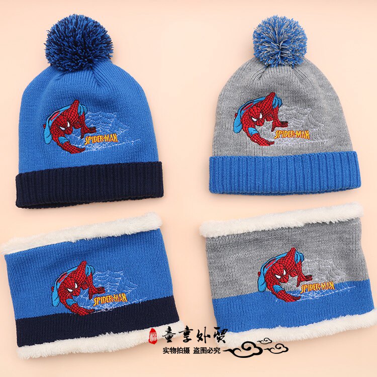 Plus velvet winter style children Spiderman hat scarf gloves boy baby hat circumference neck gloves Superman wool line hat