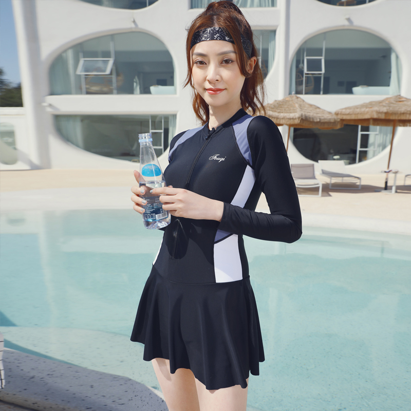 Swimsuit Woman Fat Mm Large Size Size Conservative Long Sleeve Skirt Style Sports Section Training Student To Cover Slim Fit Spa Swimsuit