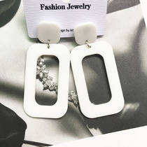 European and American simple fashion atmospheric cold wind earrings female white retro geometric square earrings Tide people exaggerated ear ornaments