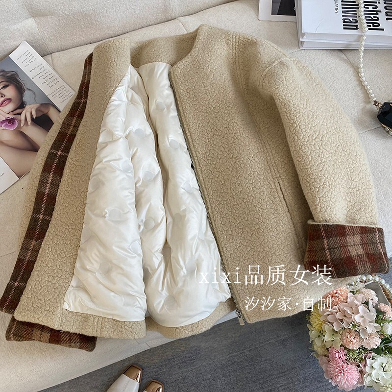 Tweed Style down Jacket for Women, Winter 2025 New High-End French Style Goose down Lining, Looped Lamb Wool Jacket Tweed Style down Jacket for Women, Winter 2025 New High-End French Style Goose down Lining, Looped Lamb Wool Jacket