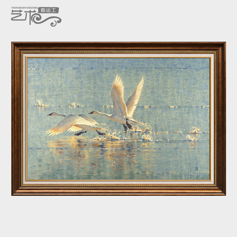 World Famous Oil Painting, New American-Style Light Luxury, Thick Hand-Painted Impressionist Animal Swan Landscape, Guest Restaurant Wall Decoration 158