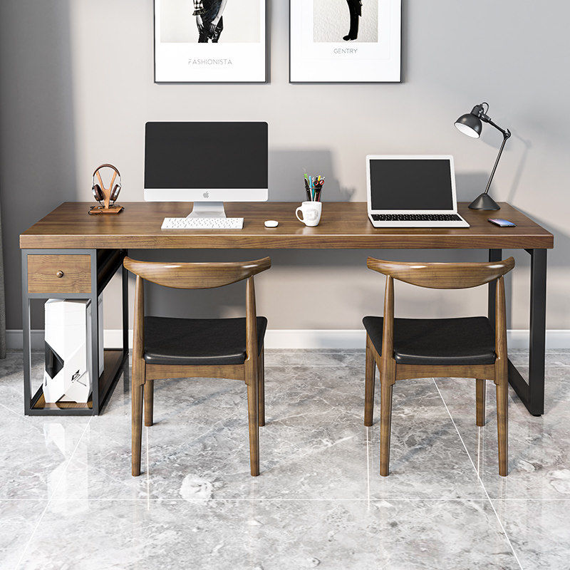 Simple computer desk solid wood Nordic desk long computer desk desktop double with drawer small apartment desk
