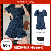 Fat Mm Design Sensation Small Crowdfairy Slim square collar closedown waistcoat dress 2022 Summer new high-end womens dress