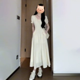 Белое летнее платье, длинная юбка, французский стиль, премиум класс, яркий броский стиль, подходит для подростков