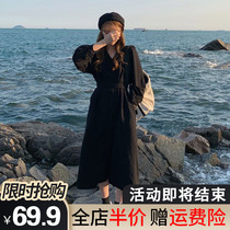 Winter 2021 New skirt temperament Hepburn style black womens dress dress temperament French Chic autumn