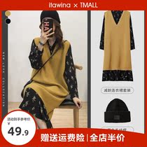 Broken Flowers One-piece Dress Children dress New Chinese New Year clothes Mao clothes Two suits Spring Festival Early Spring Winter 2022