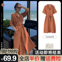 Womens 2021 summer new high-end design sense French first love waist jumpsuit dress Tea Break chic long dress