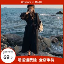 Autumn and winter 2022 new womens clothes Hef-style black Lianlian dress French style Dont make long skirts New Year clothes New Year