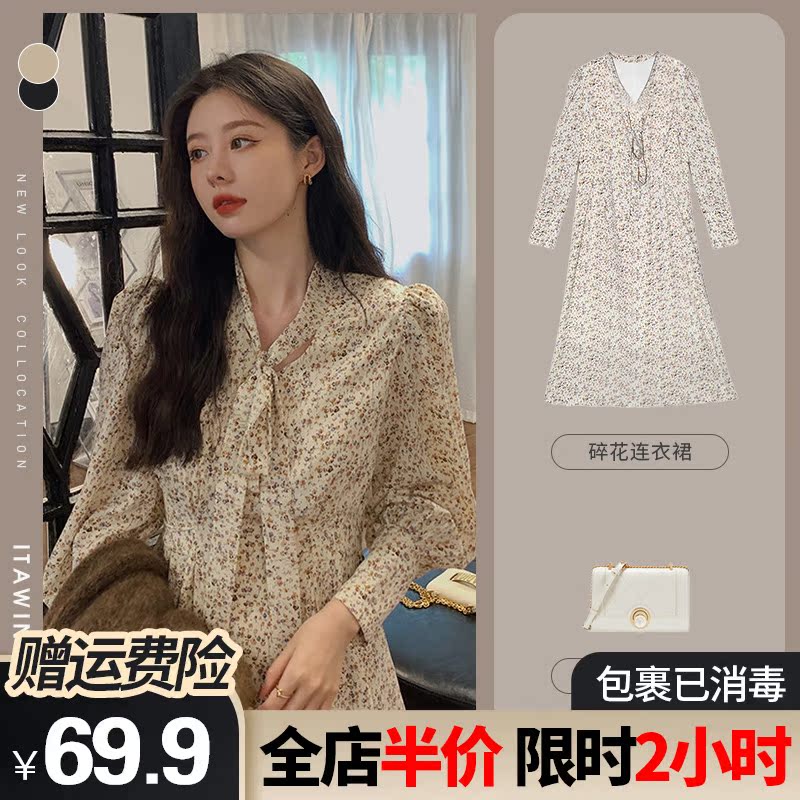 French Chiffon floral dress 2021 early spring new large size women's clothing design sense niche spring and autumn long dress