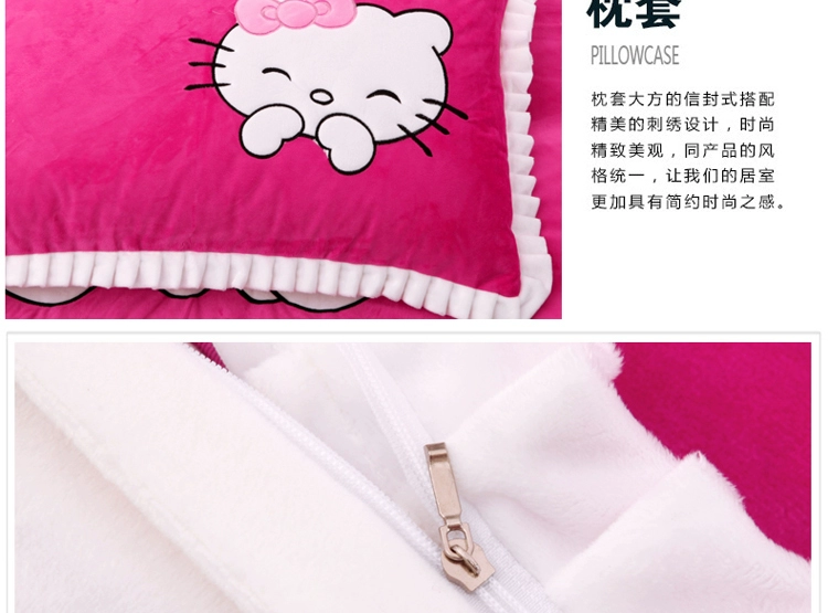 Váy ngủ kt Hello Kitty mùa đông pha lê nhung flannel nhung nhung ba hoặc bốn bộ của phụ nữ công chúa gió lông cừu