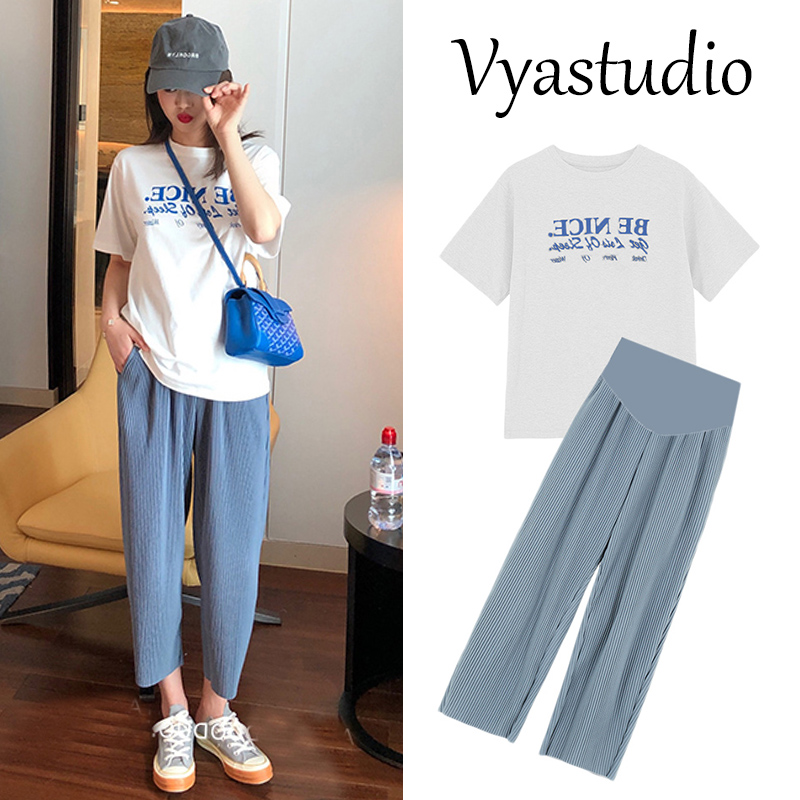 Pregnancy Woman Dress Summer Clothing Suit Out of the net Red fashion Casual Summer Storm Surge Hot Mom Short Sleeve Personality Summer Two Sets