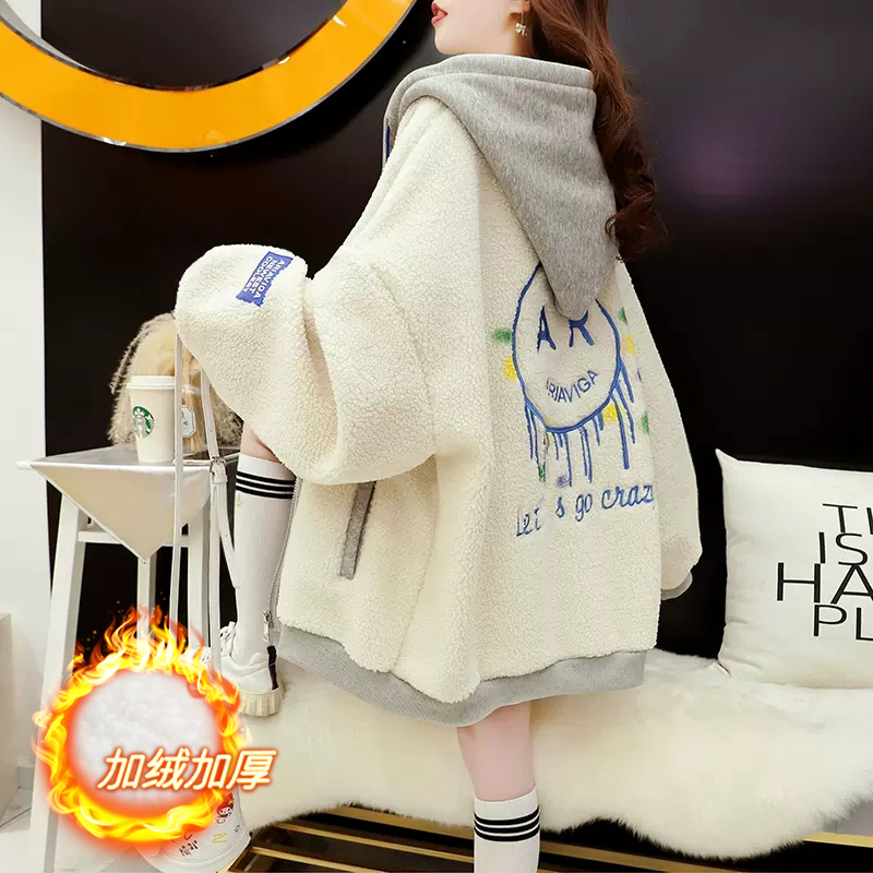 Pregnancy Woman Dress Autumn Winter Style Plus Suede Thickened Jacket Blouse Loose Big Code Sweatshirt Autumn Clothing Fashion style Cashmere Windsuit-Taobao