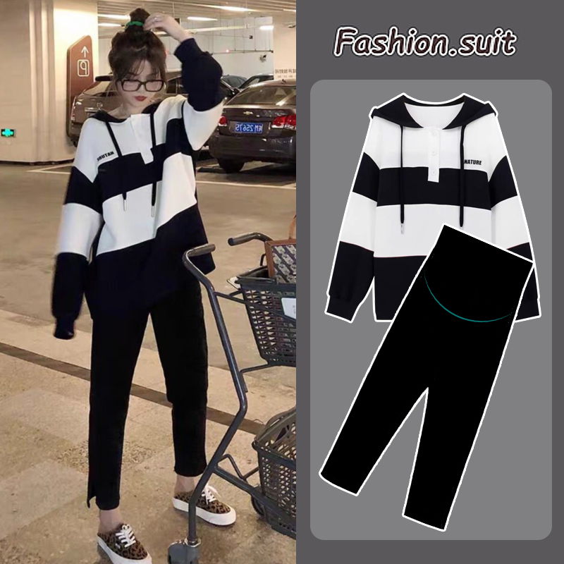 Maternity wear autumn and winter suits go out fashion net red tide mother sweater Western style spring and autumn small fragrance two-piece set